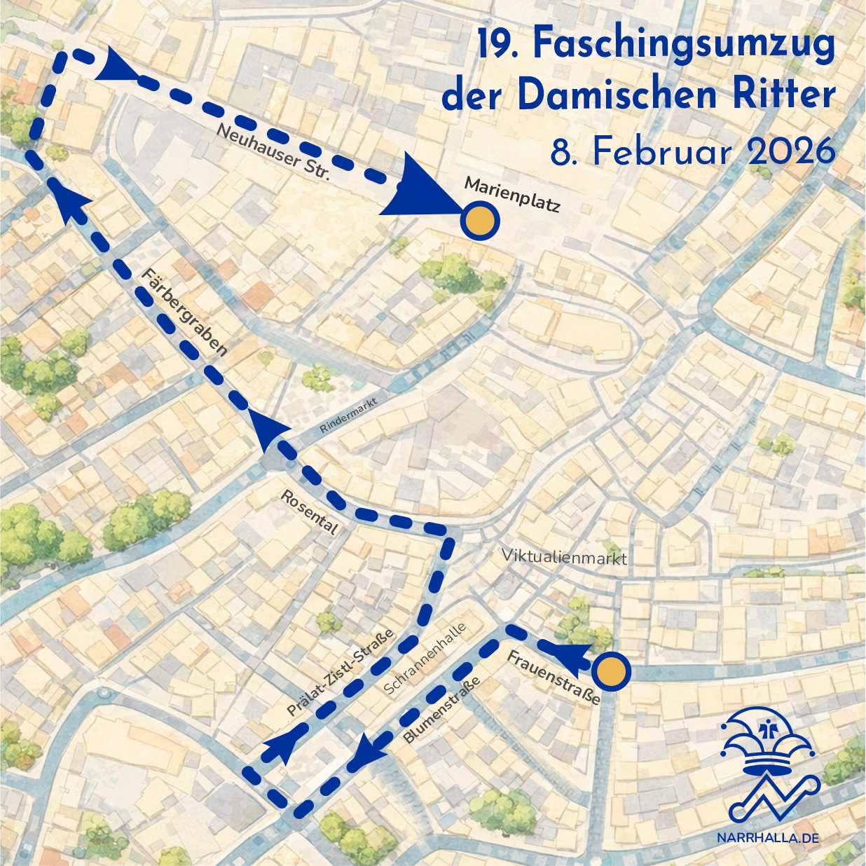Laufweg/Strecke Faschingsumzug München 2026